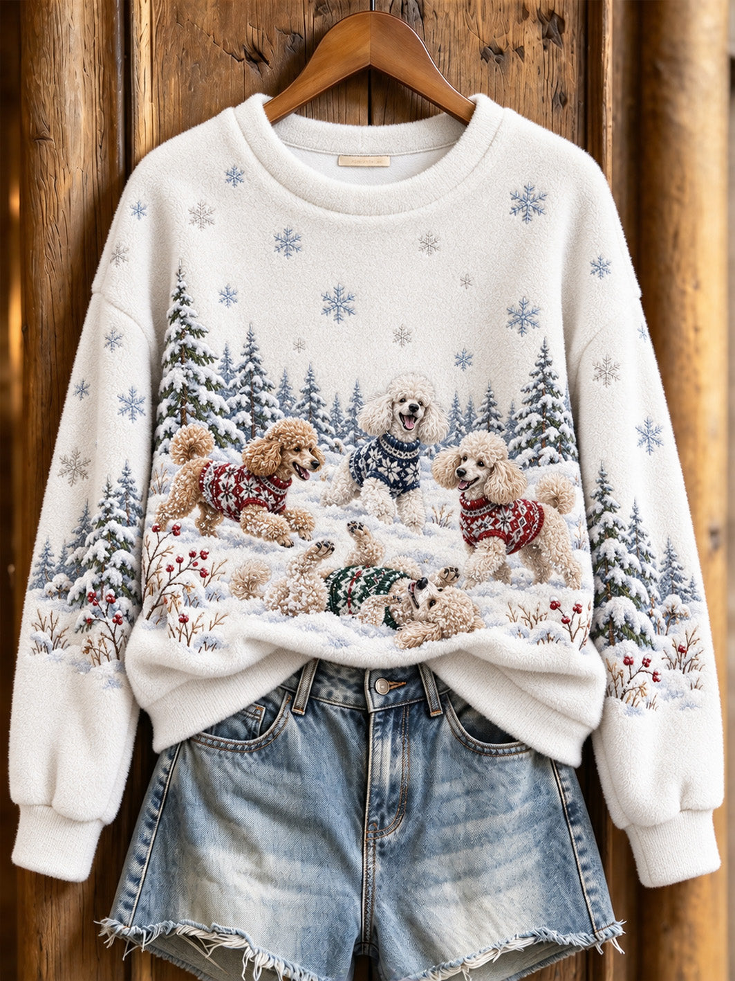 Women's Poodles Pattern Causal Flannel Sweatshirt