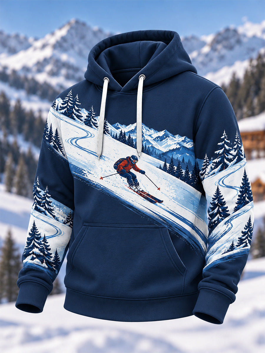 Men's Ski Lovers Ready for Ski Season Casual Oversized Drop-Shoulder Hoodie with Pockets