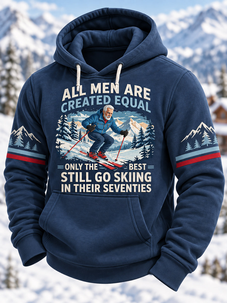 Men's Funny 70s Skiing Lover Ready For Ski Season Casual Hoodie