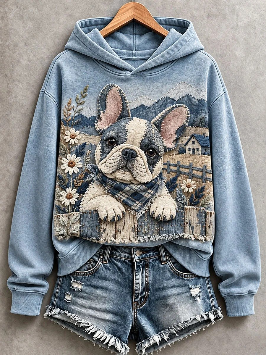 Women's Cute Dog Patchwork Print Long-Sleeve Sweatshirt