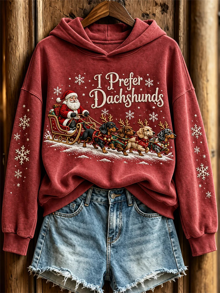 Women's Christmas I Prefer Dachshunds Santa Claus & Dogs Print Hoodie