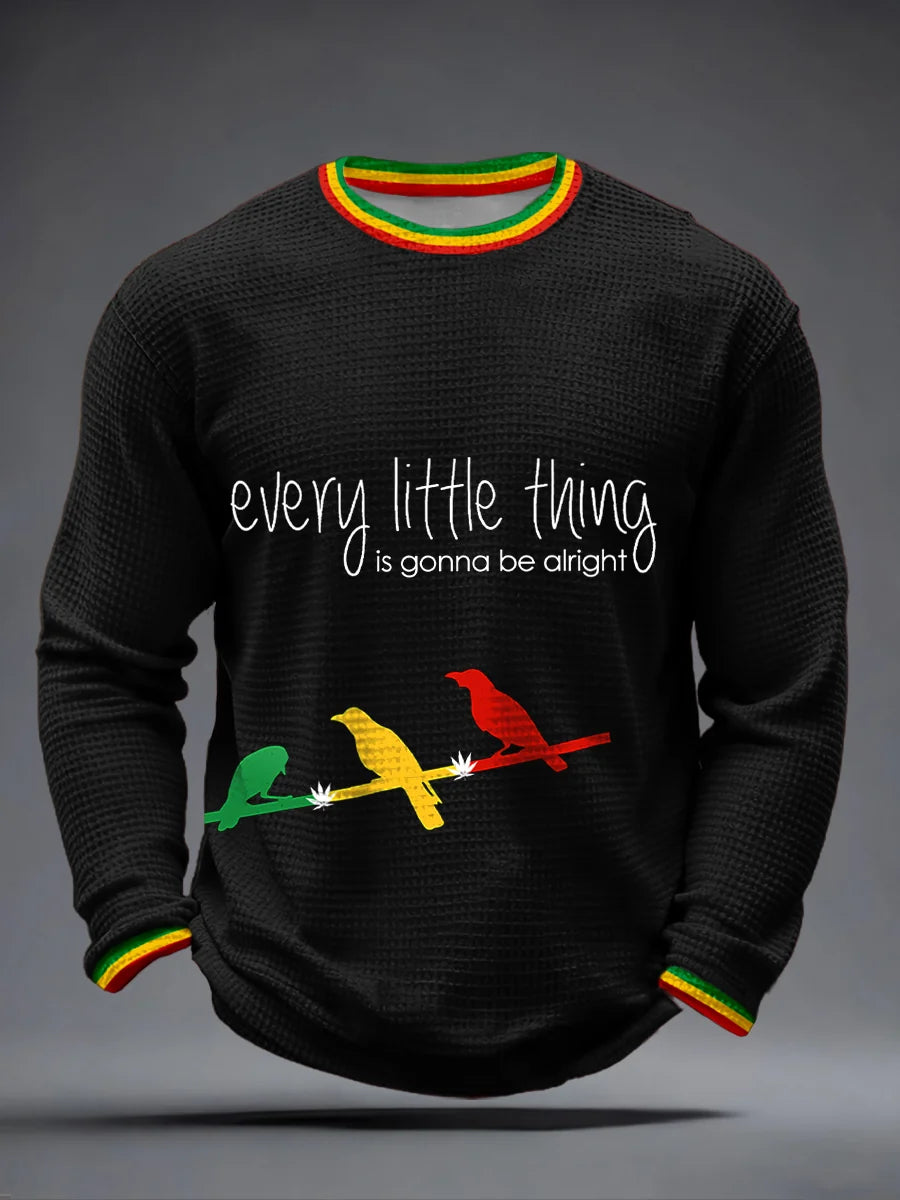 Men's Every Little Thing Is Gonna Be Alright Print Waffle Long-Sleeve T-Shirt