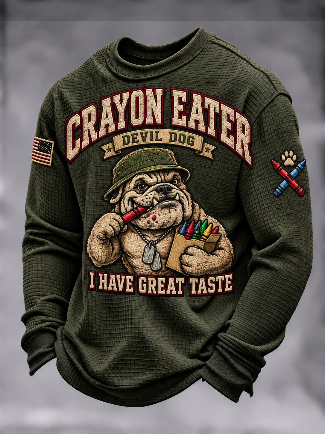 Men's Vintage U.S Veteran Art Printed Waffle-Knit Top
