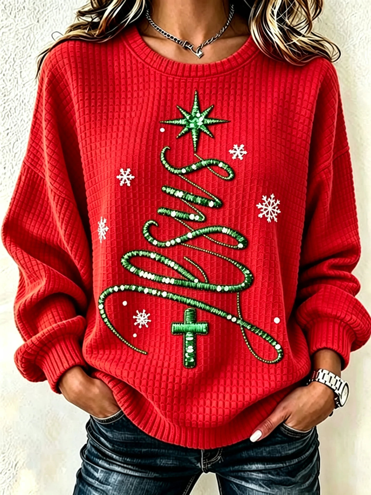 Women's Christmas Faith Checkered Fabric Sweatshirt