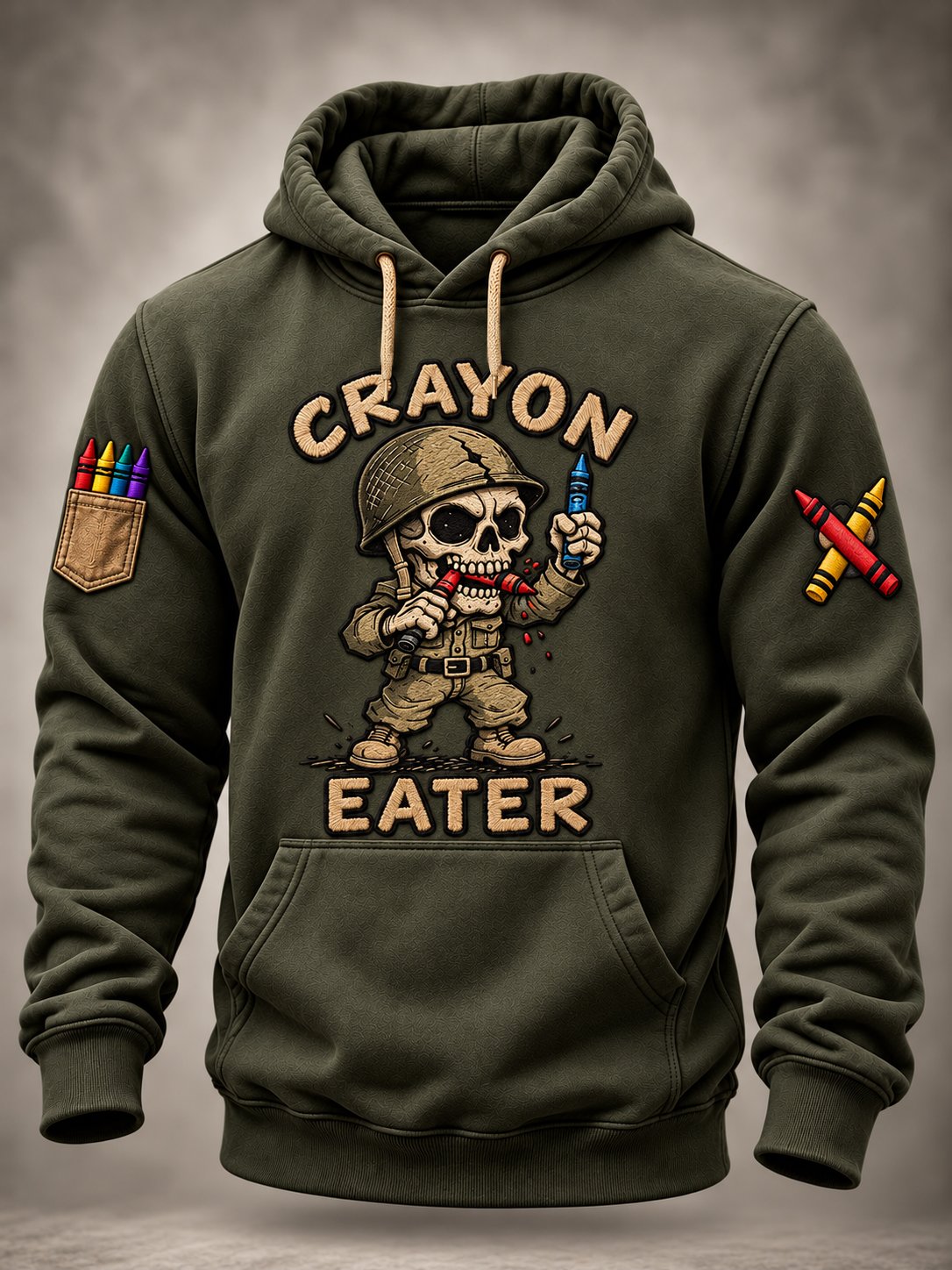 Men's Vintage Crayon Eaters Art Printed Long-Sleeve Hoodie