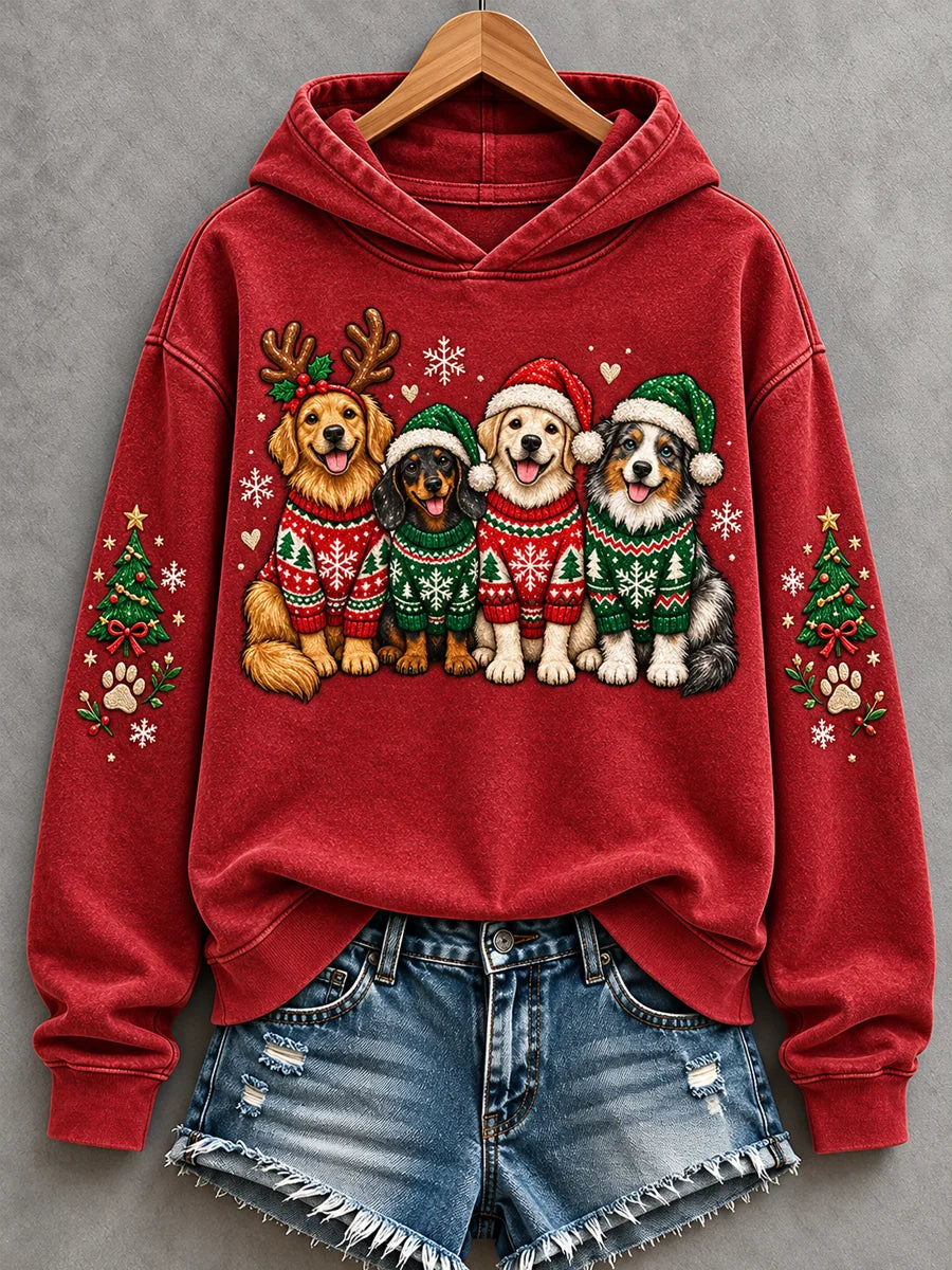 Women's We Woof You A Merry Christmas Dogs Print Dog Lovers Casual Hoodie