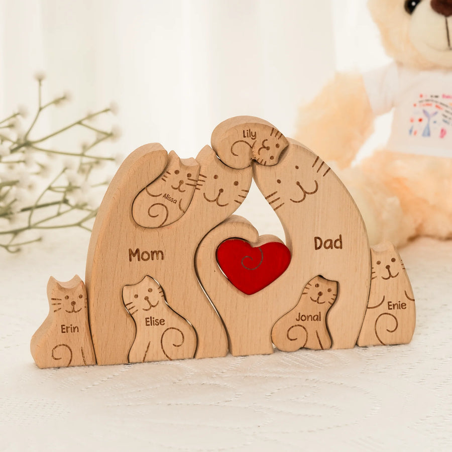 Cat Family - Personalized Wooden Cat Family Puzzle