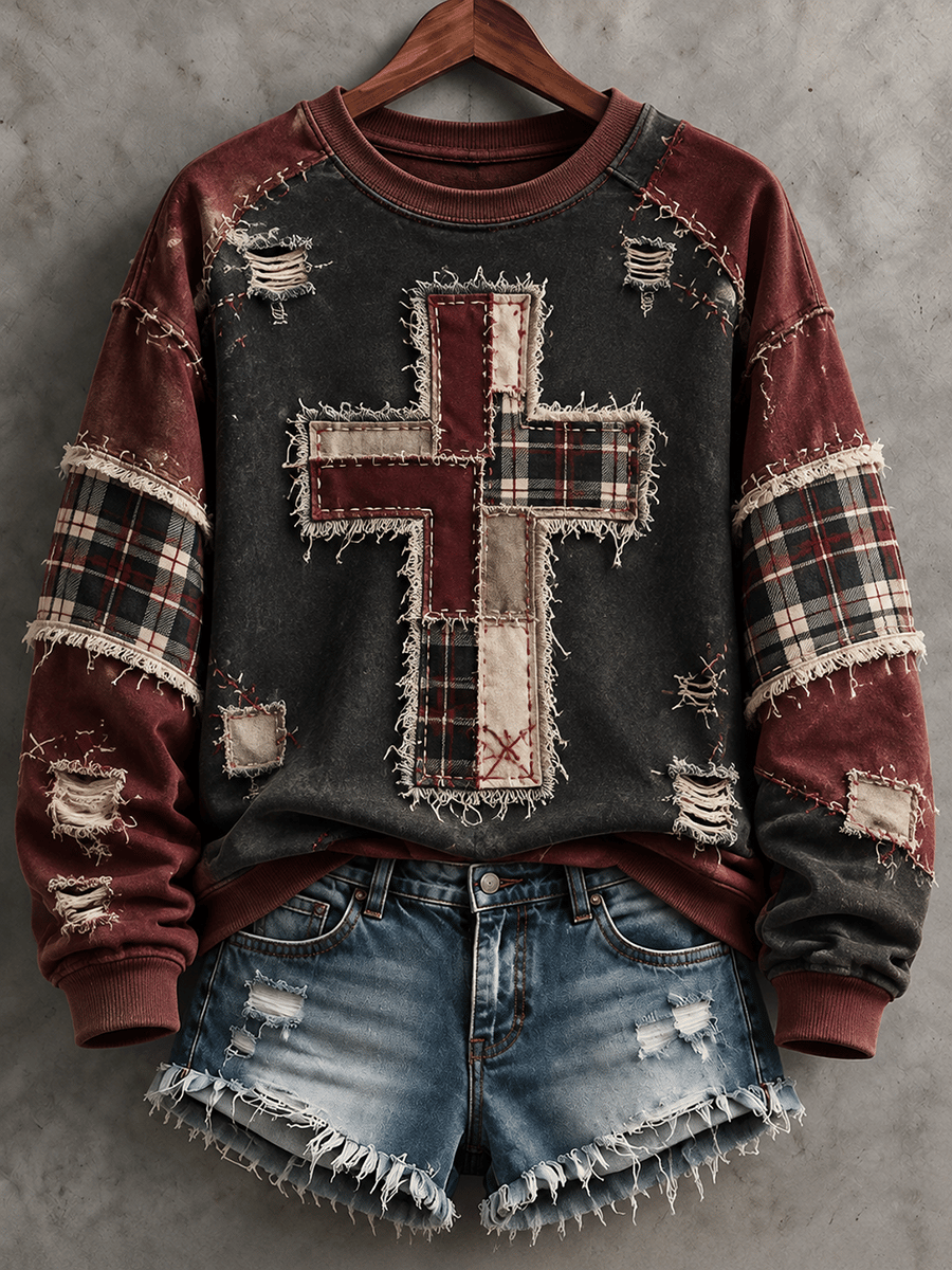 Women's Faith Patchwork Art Pattern Comfortable Sweatshirt