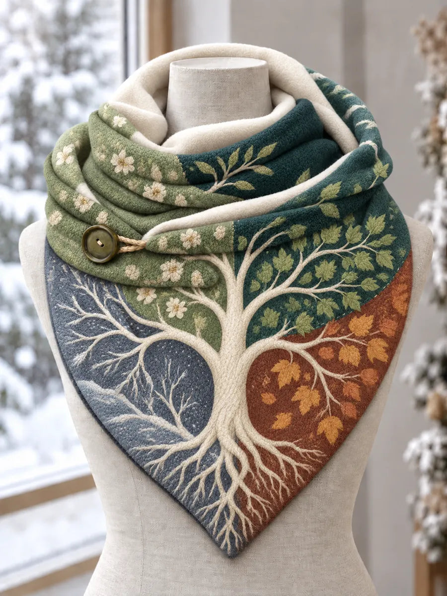 🌳🍂 Four Seasons Tree of Life Plush Triangle Scarf