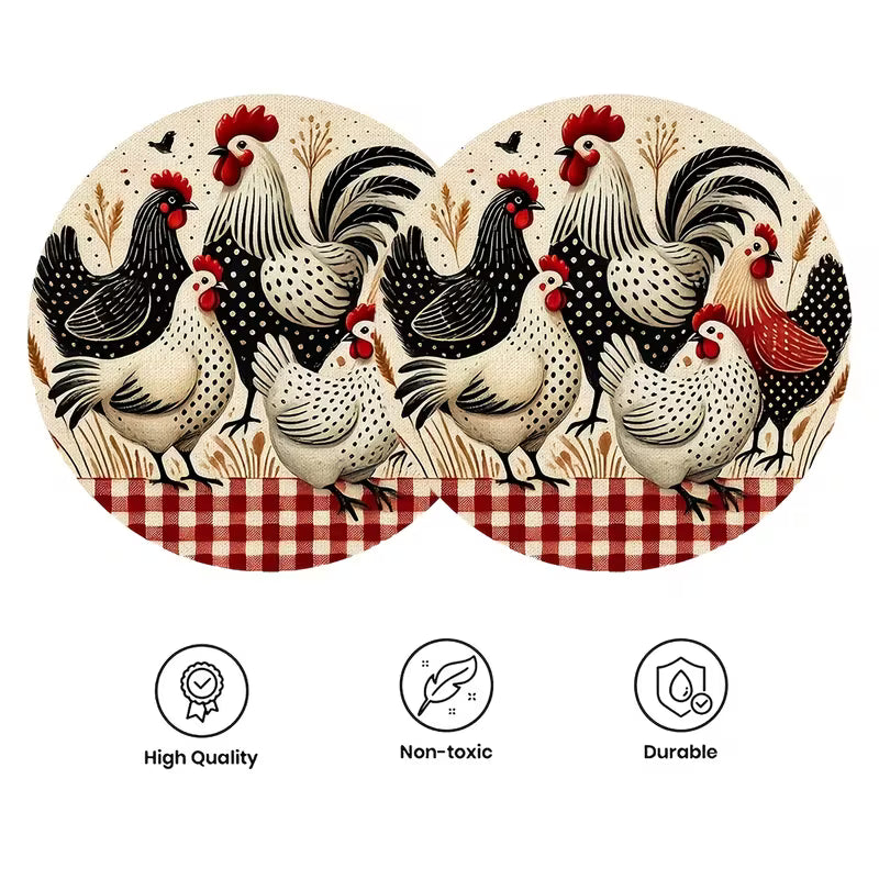 Farmhouse Rooster Round Placemat – Rustic Chicken Kitchen Table Decor