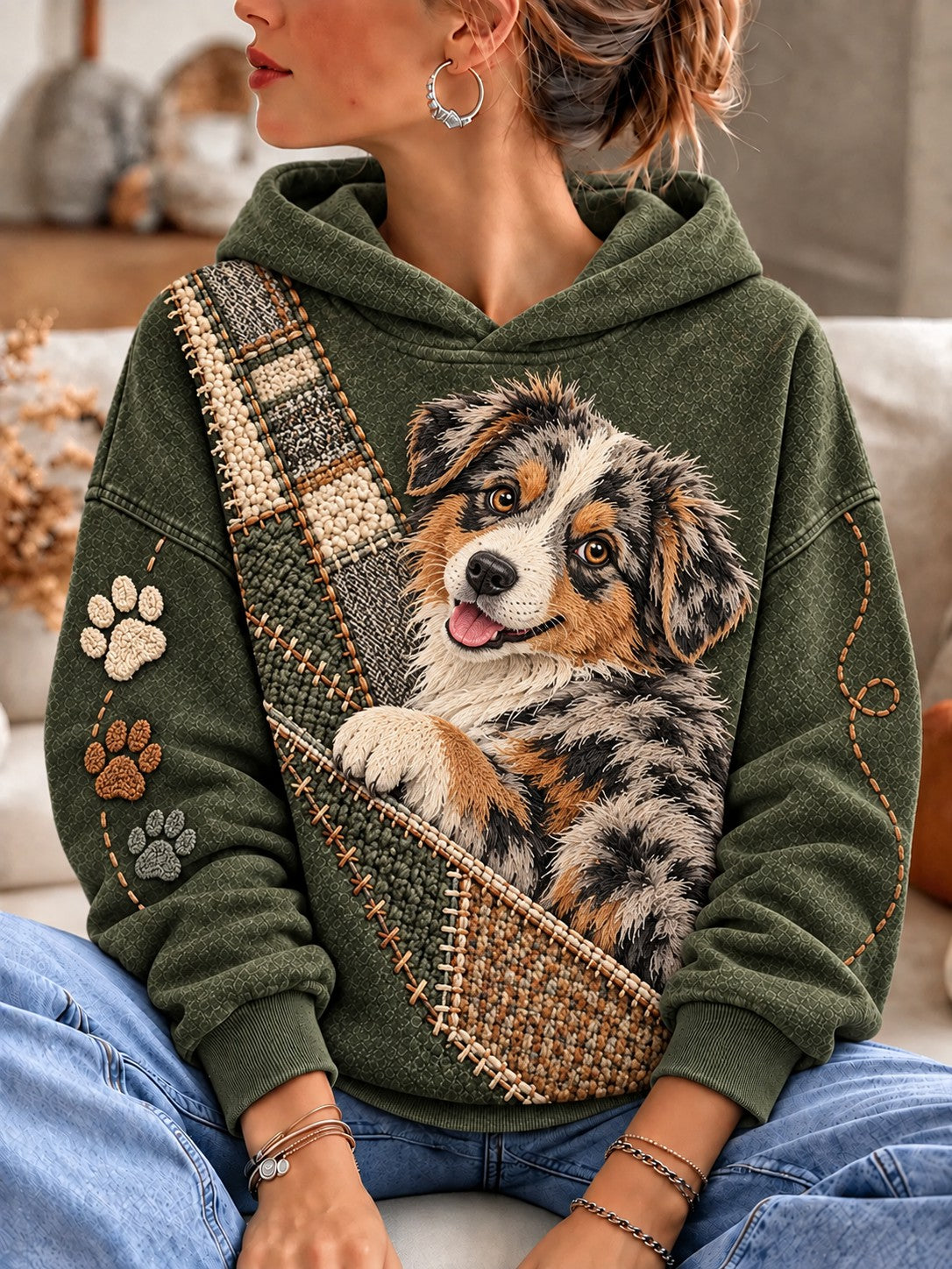 Women's Dog Printed Hoodie