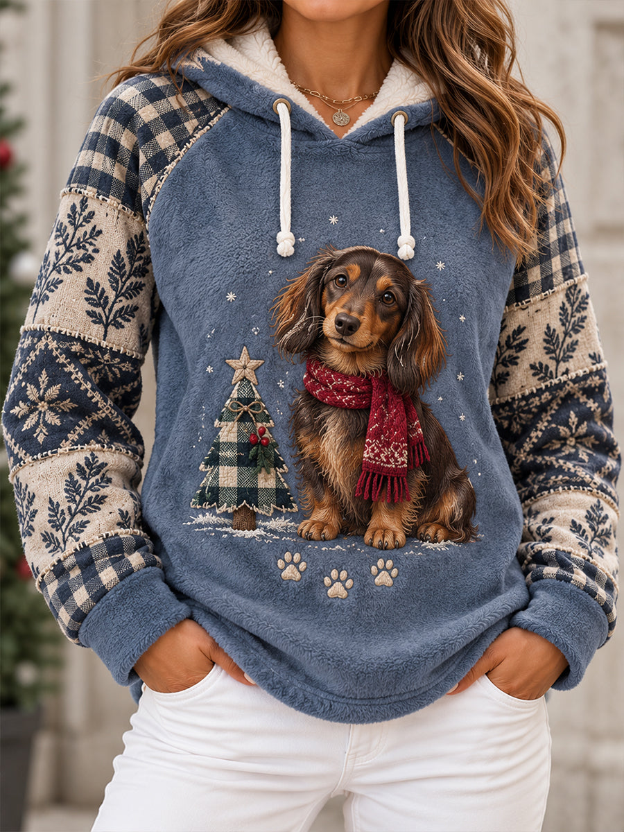Women's Winter Season Animal Art Printed Flannel Hoodie
