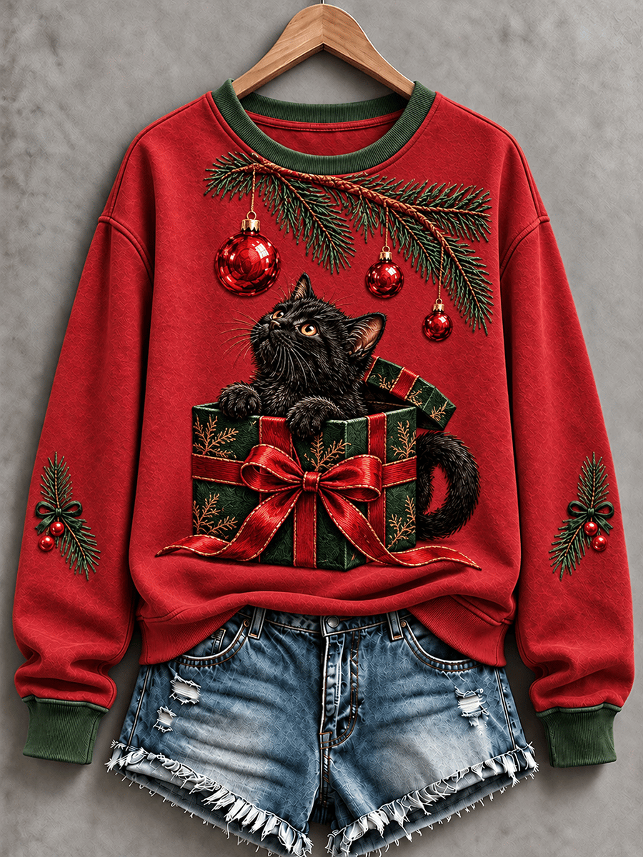 Women's Christmas Fun Cat Art Regular Sweatshirt