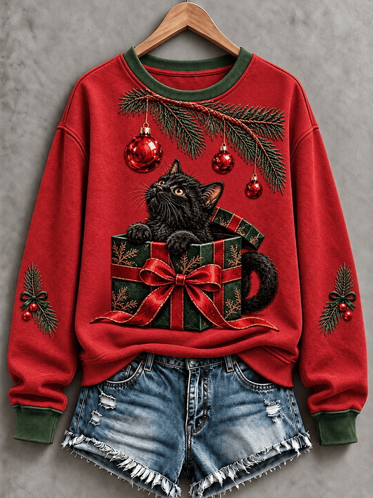 Women's Christmas Fun Cat Art Regular Sweatshirt