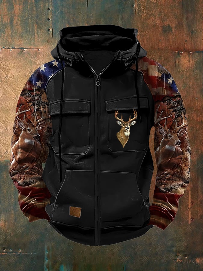 Men's Retro Casual Camouflage Elk Contrast Color Jacket