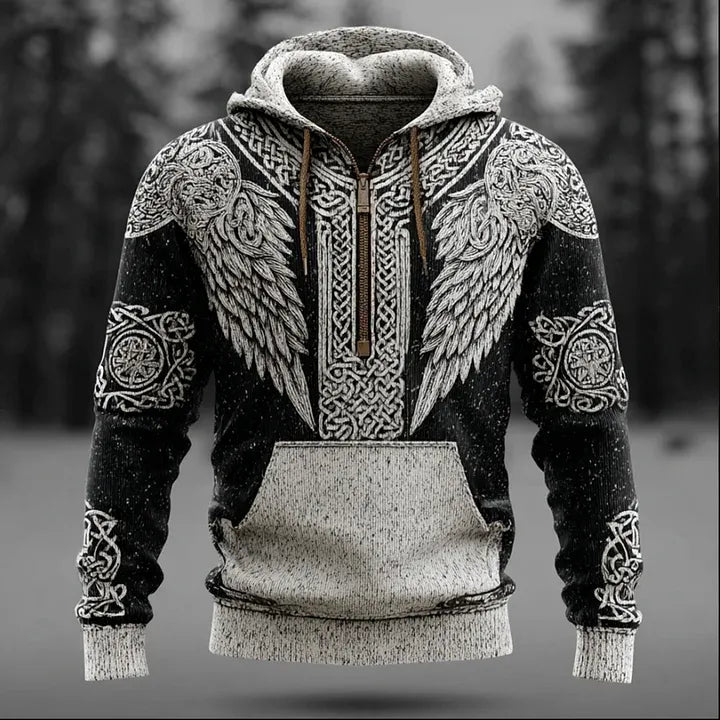 Men's Viking Mythology Viking Wings Zipper Vintage Hoodie Sweater
