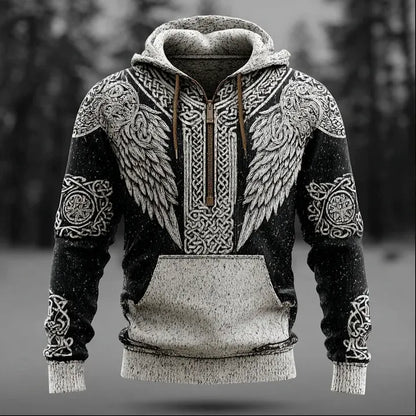 Men's Viking Mythology Viking Wings Zipper Vintage Hoodie Sweater