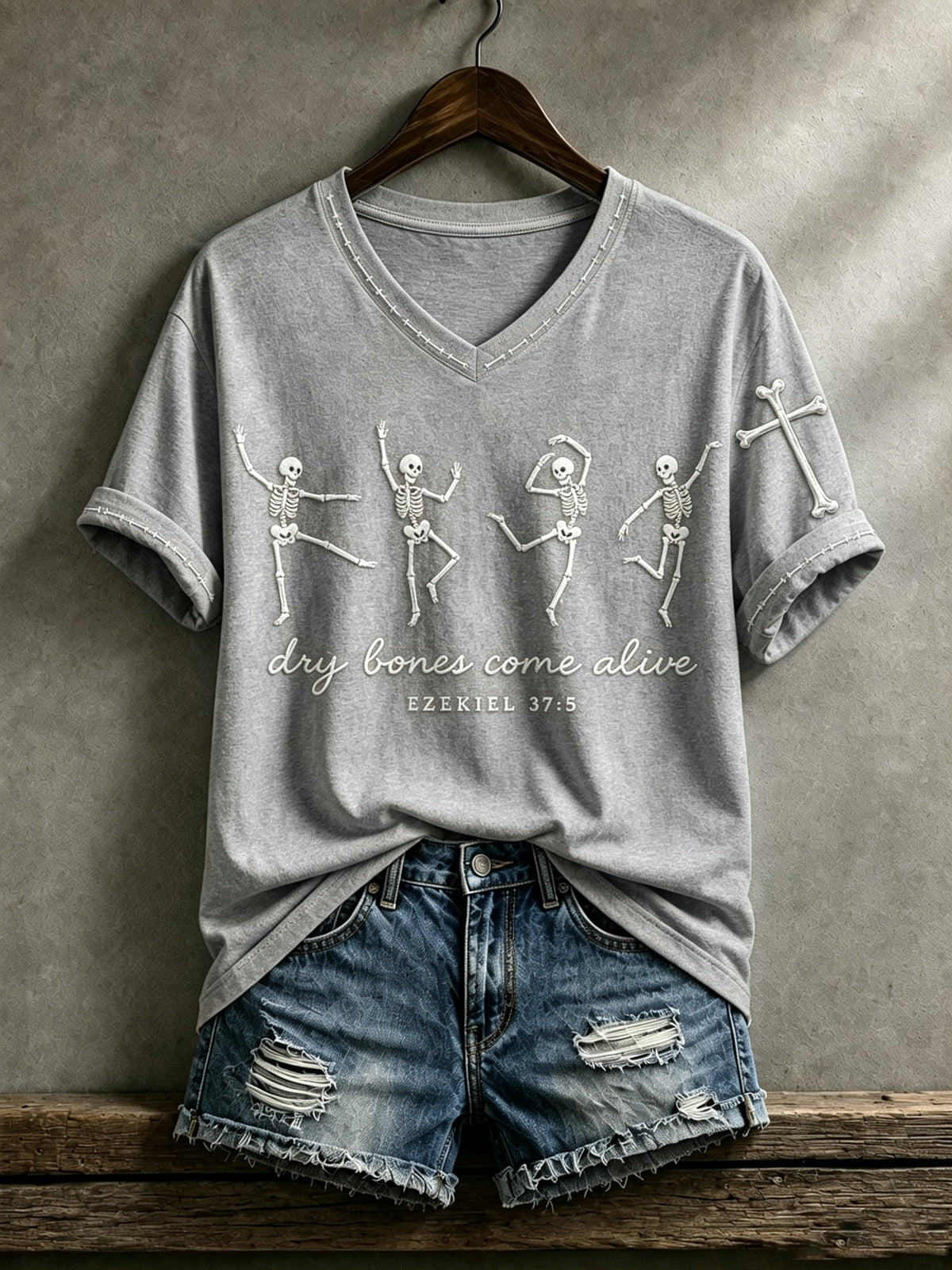 Women's Casual Faith Dry Bones Come Alive EZEKIEL 37:5 Printed T-Shirt
