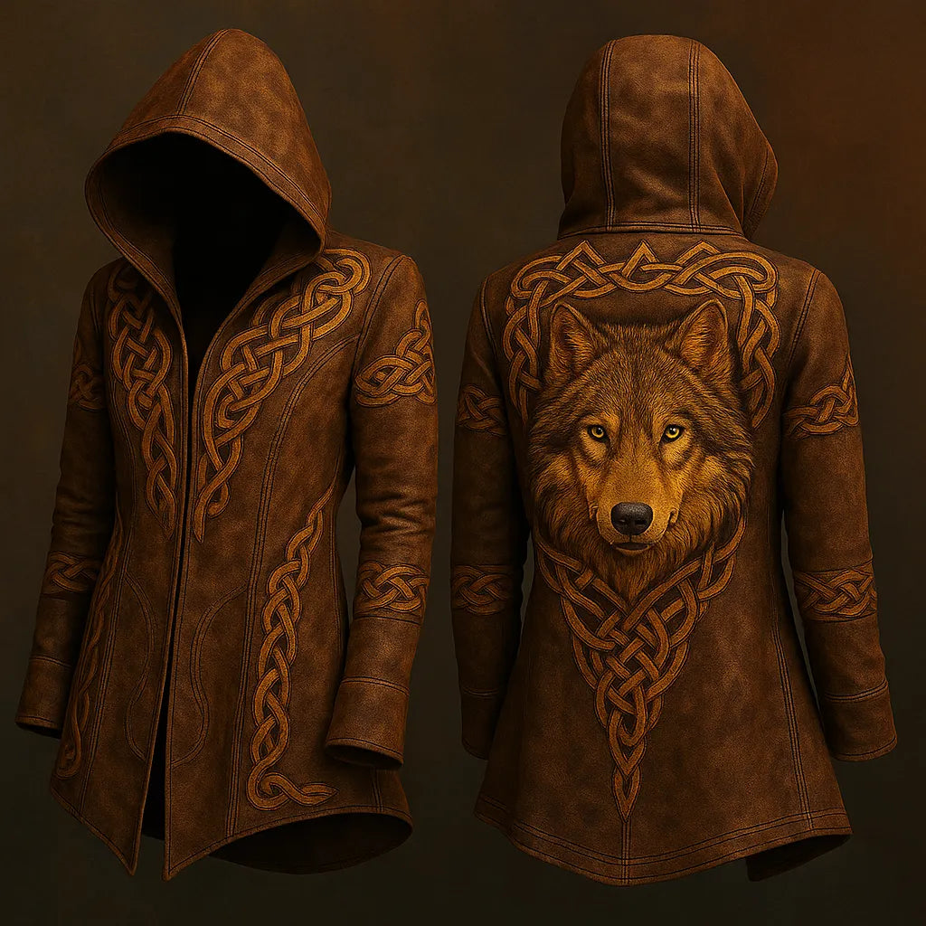 Men's Viking Wolf Hooded Jacket - Blue Black Brown Nordic Print