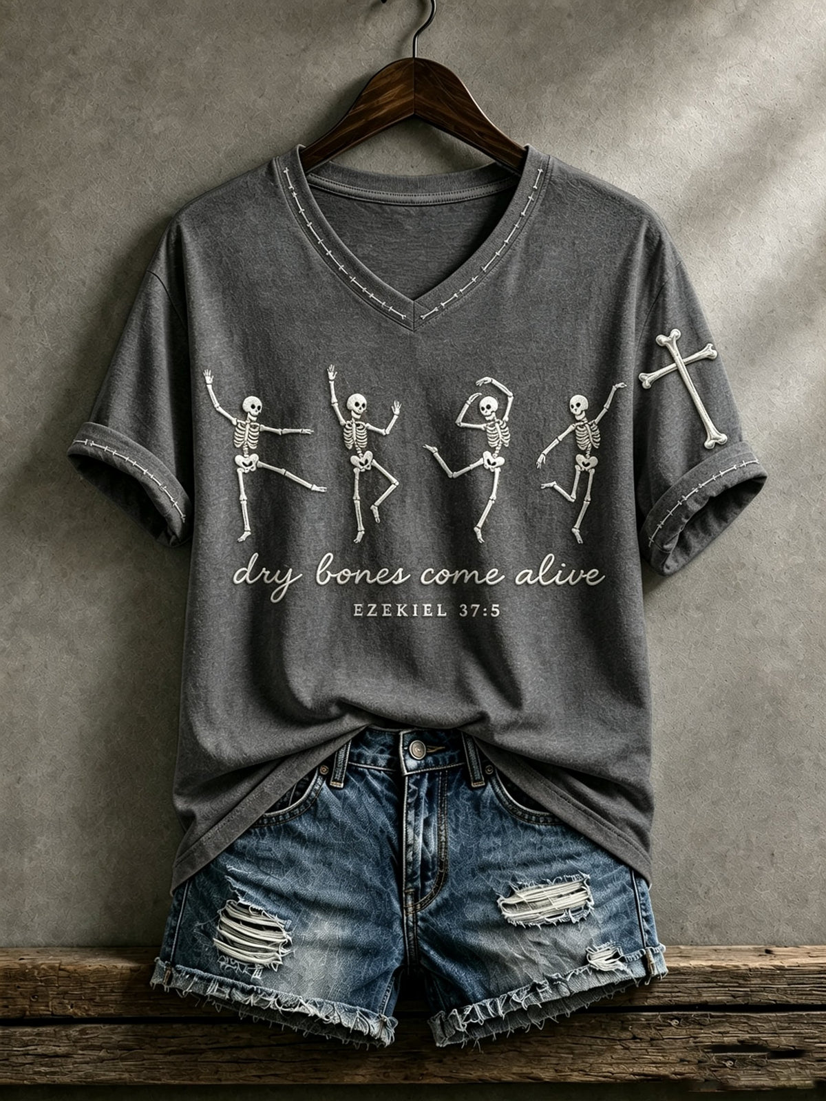 Women's Casual Faith Dry Bones Come Alive EZEKIEL 37:5 Printed T-Shirt