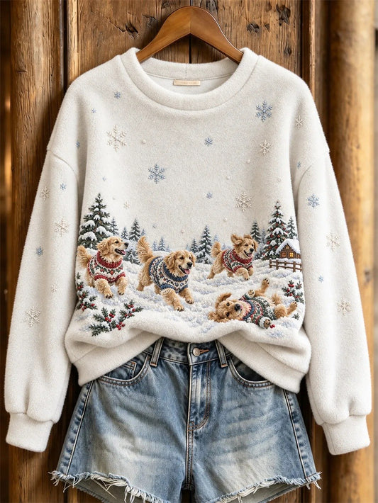 Women's Casual Cute Dog-Print Long-Sleeve Sweatshirt