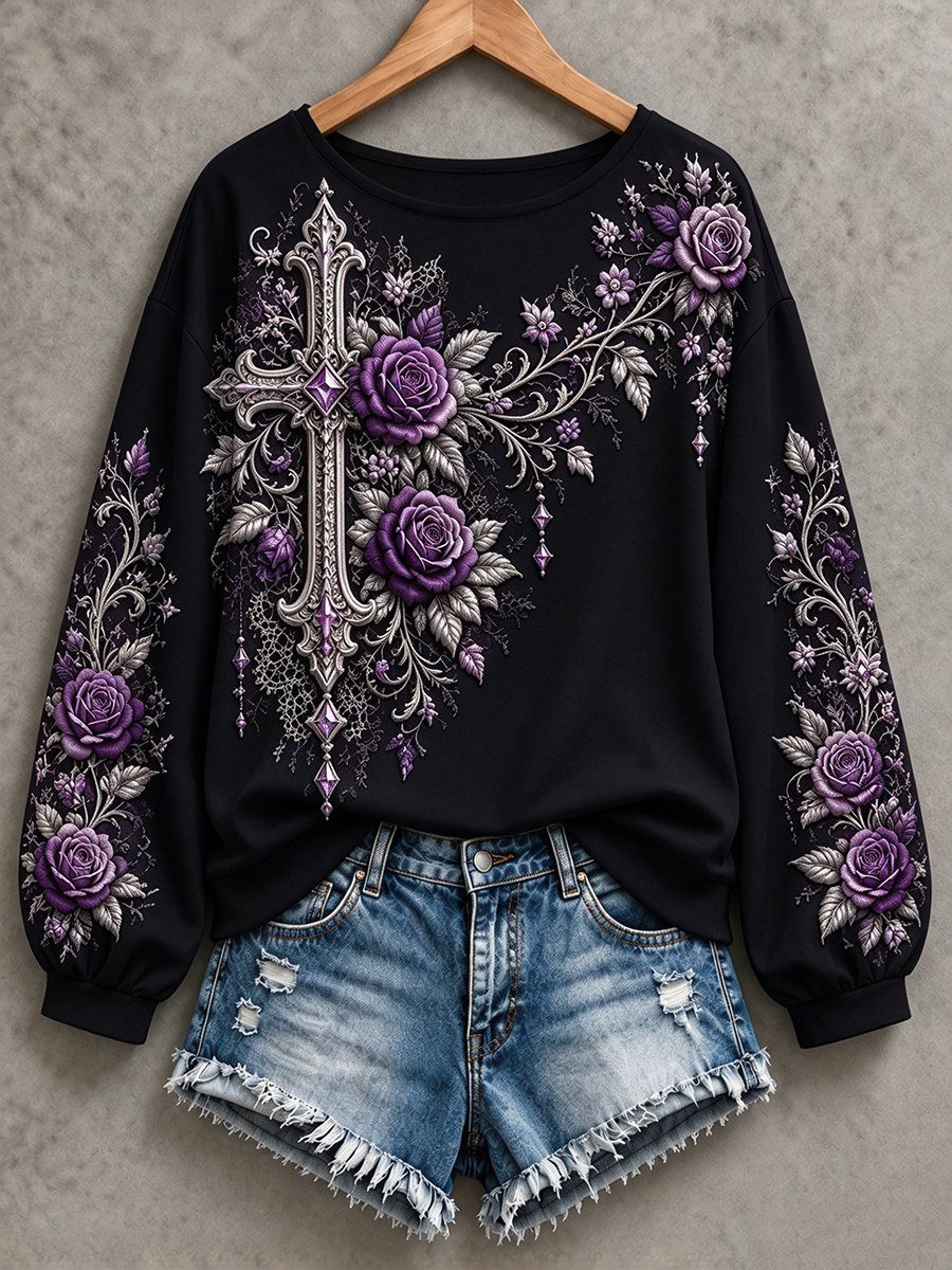 Women's Casual "Faith" Cross-Print Sweatshirt