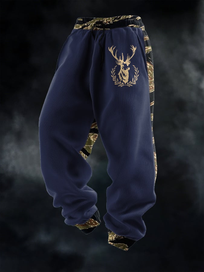 Men's Casual Waffle Camouflage Elk Pattern Sweatpants