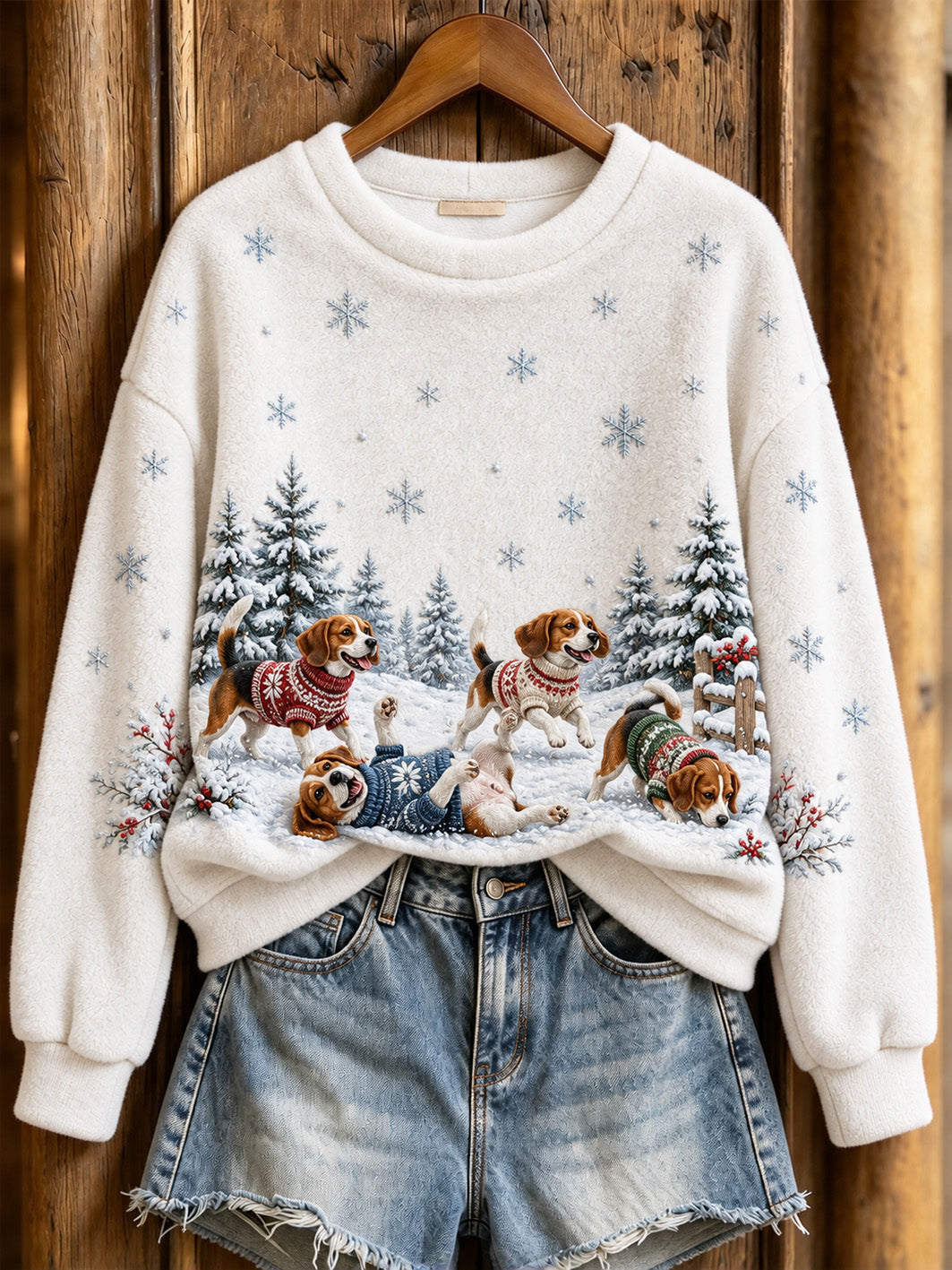 Women's Beagles Pattern Causal Flannel Sweatshirt