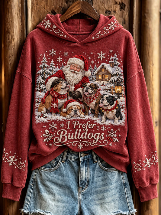 Women's I Prefer Bulldogs Christmas Santa Claus & Dogs Print Regular Sweatshirt