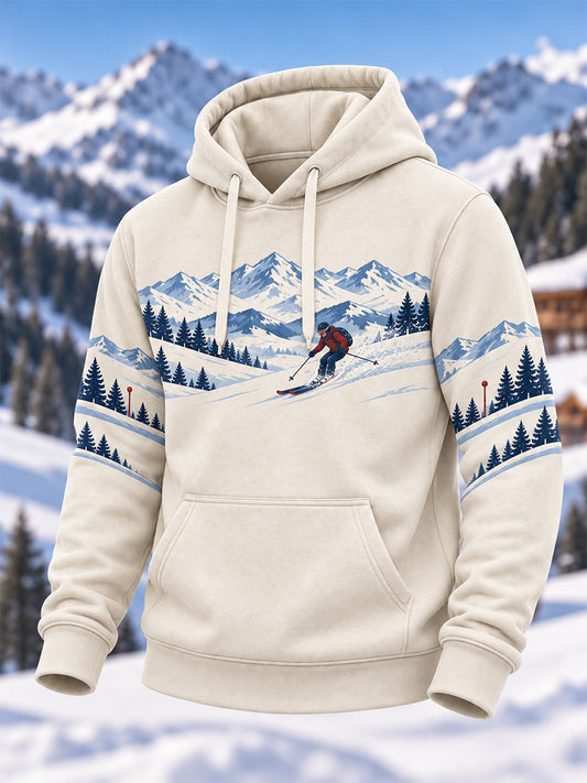 Men's Ski Lovers Ready for Ski Season Casual Oversized Drop-Shoulder Hoodie with Pockets