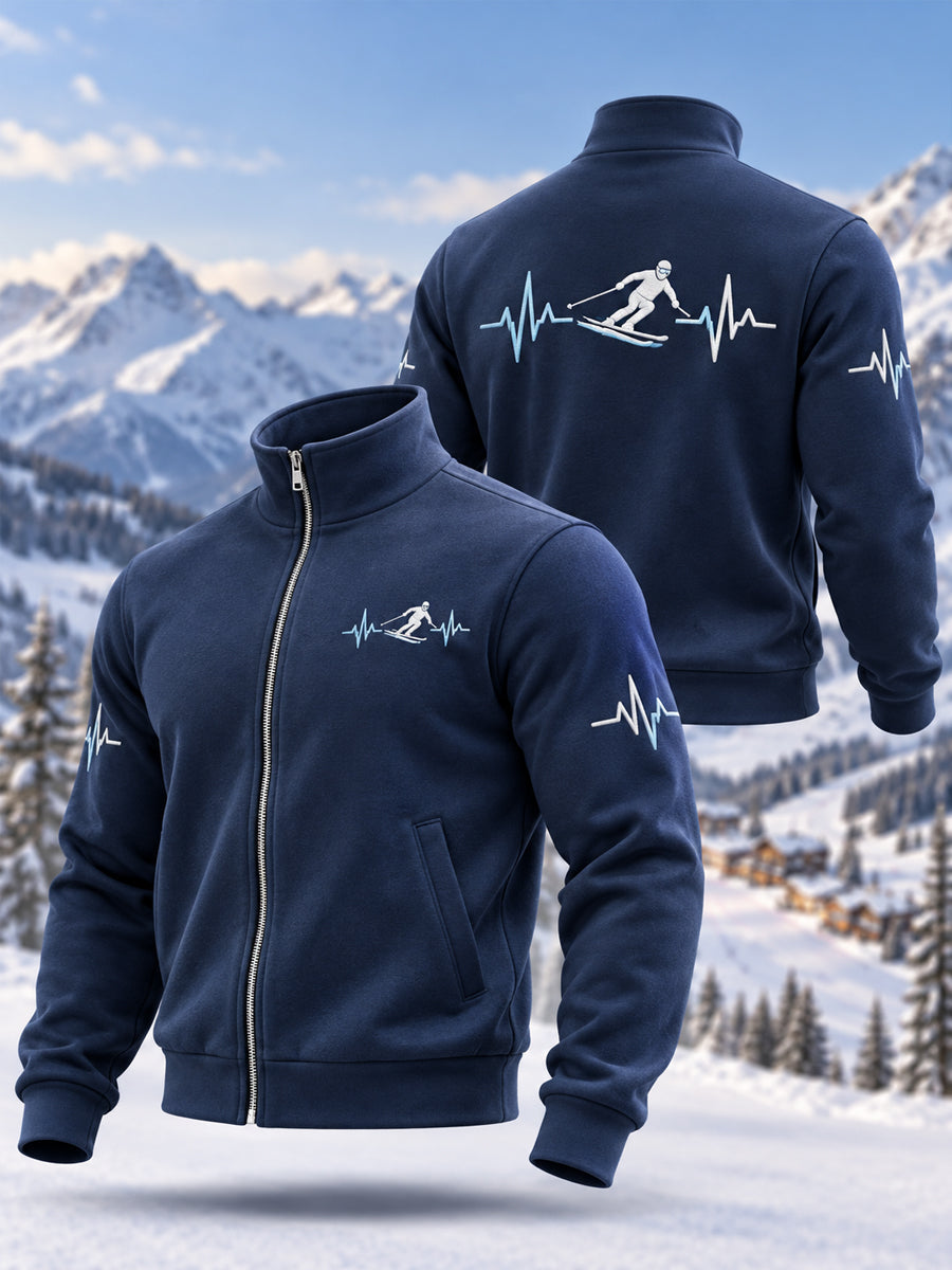 Men's Ski Lovers Ready For Ski Season Casual Zipper Sweatshirt