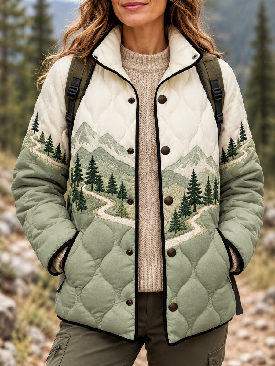 Women's Wilderness Trail Print Hike Lovers Lightly Padded Coat
