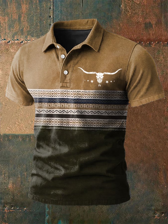 Men's Western-Style Printed Casual Polo Shirt