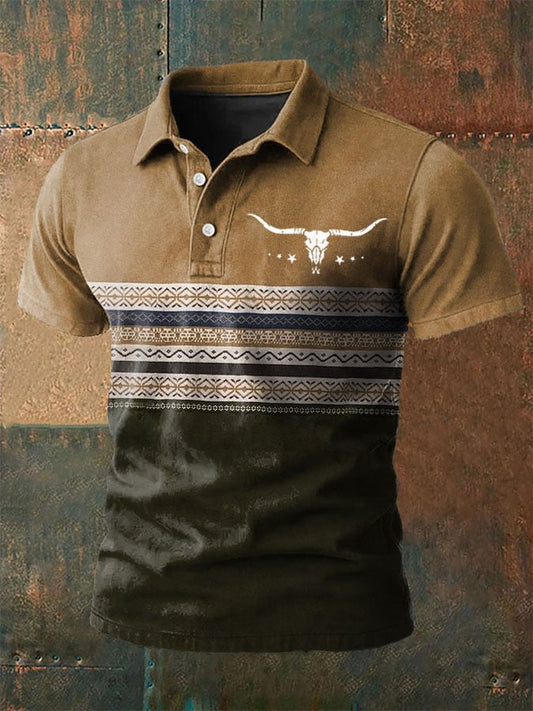 Men's Western-Style Printed Casual Polo Shirt