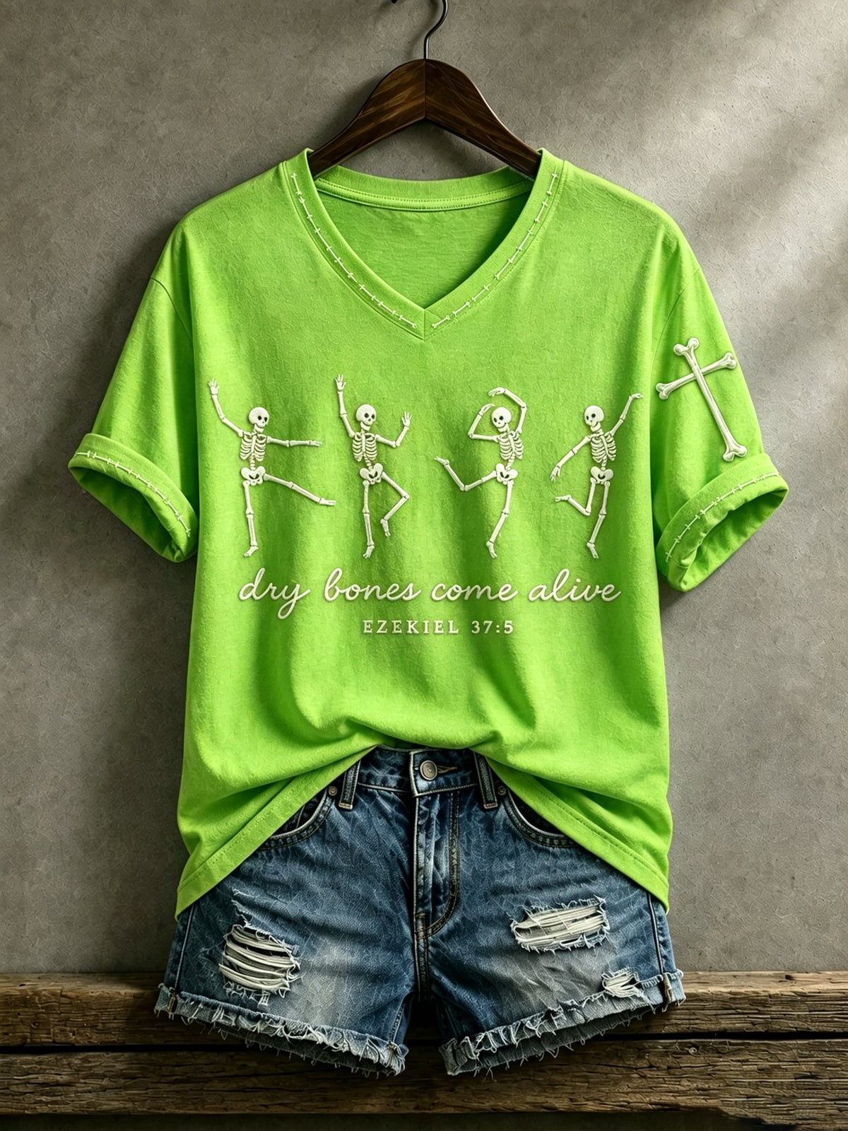 Women's Casual Faith Dry Bones Come Alive EZEKIEL 37:5 Printed T-Shirt