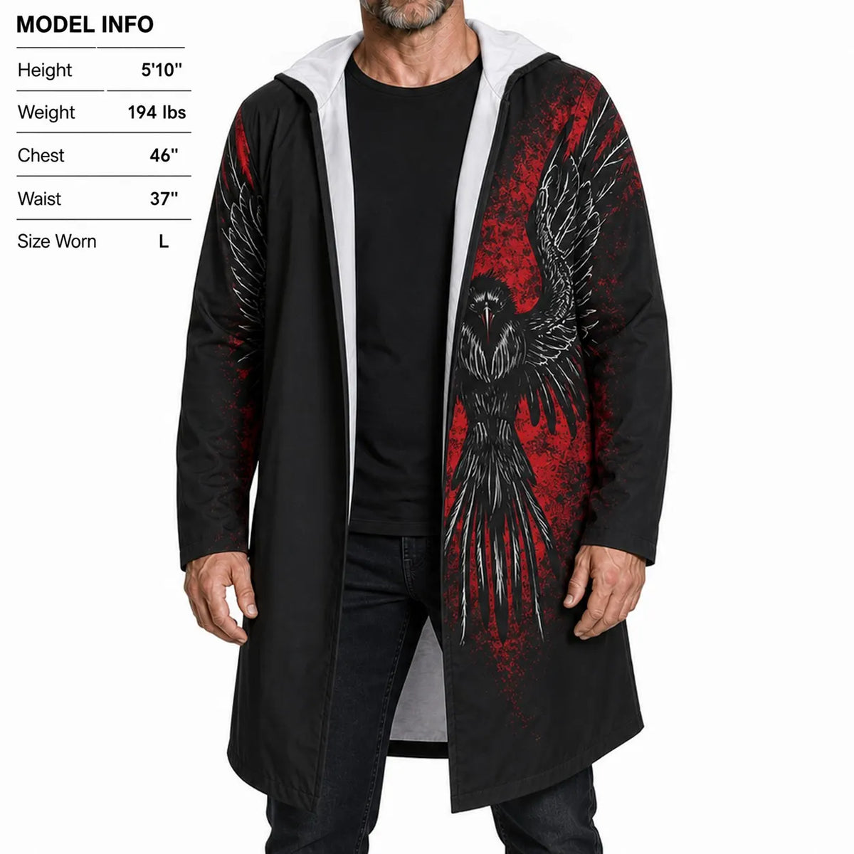 Viking Raven And Vegvisir Graphic Hooded Coat