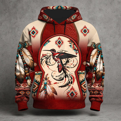 3D Hoodie Native American Faux Leather Vest Hoodie, Southwestern Tribal Eagle Feather Graphic
