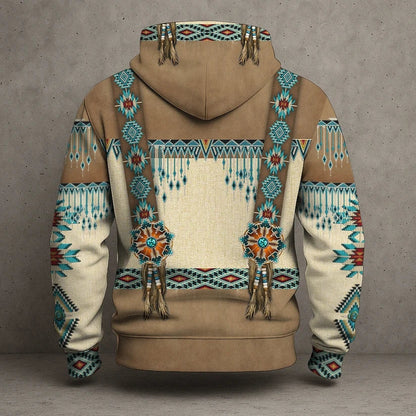 3D Hoodie Native American Faux Leather Vest Hoodie, Southwestern Tribal Eagle Feather Graphic
