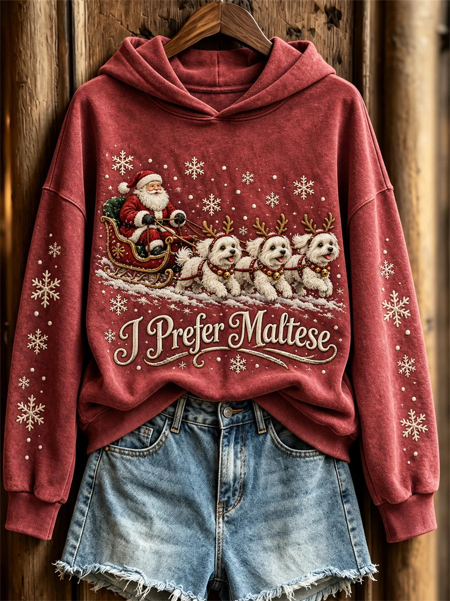 Women's Christmas I Prefer Maltese Santa Claus & Dogs Print Hoodie