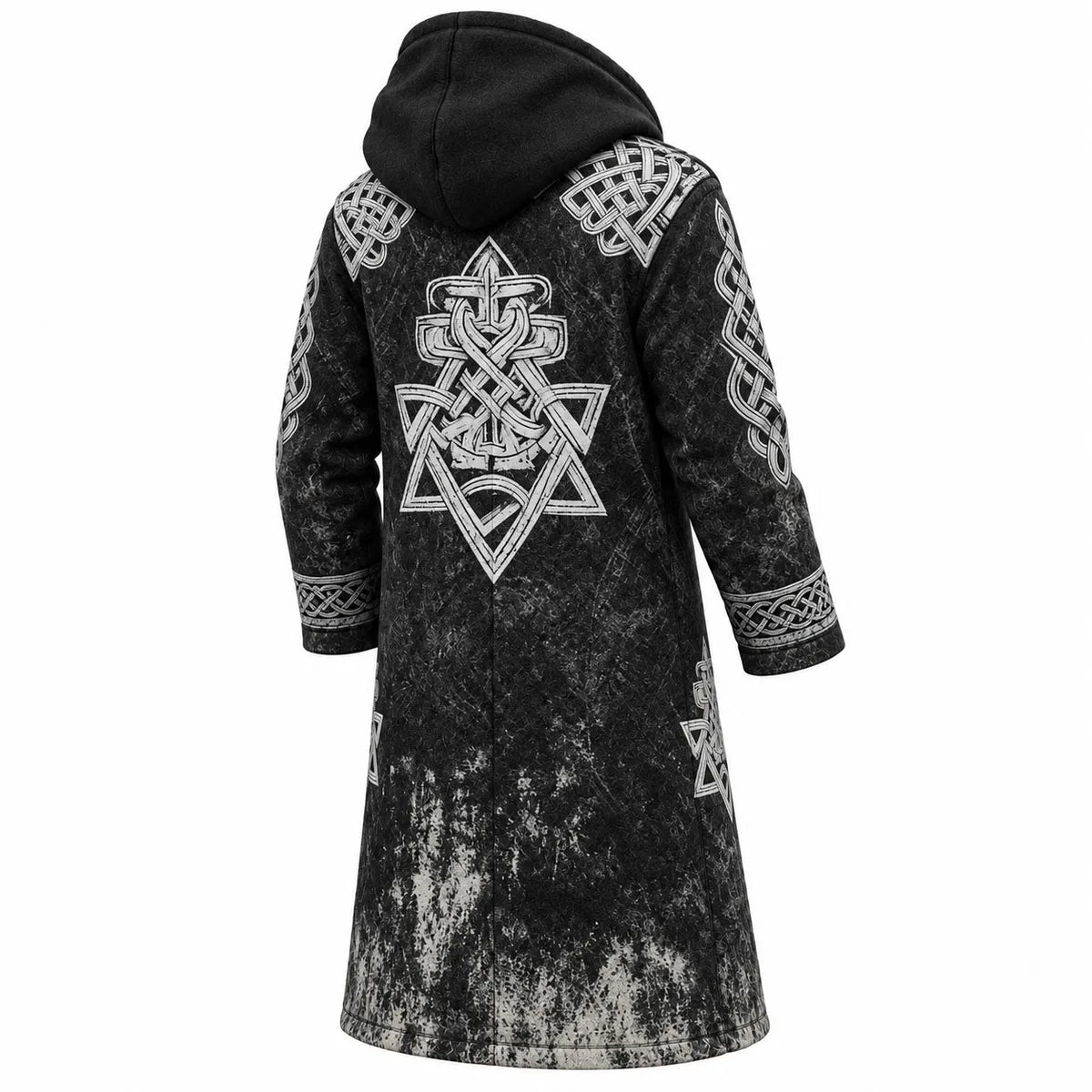 Men's Viking Dark Celtic Vintage Distressed Fleece-Lined Hooded Jacket