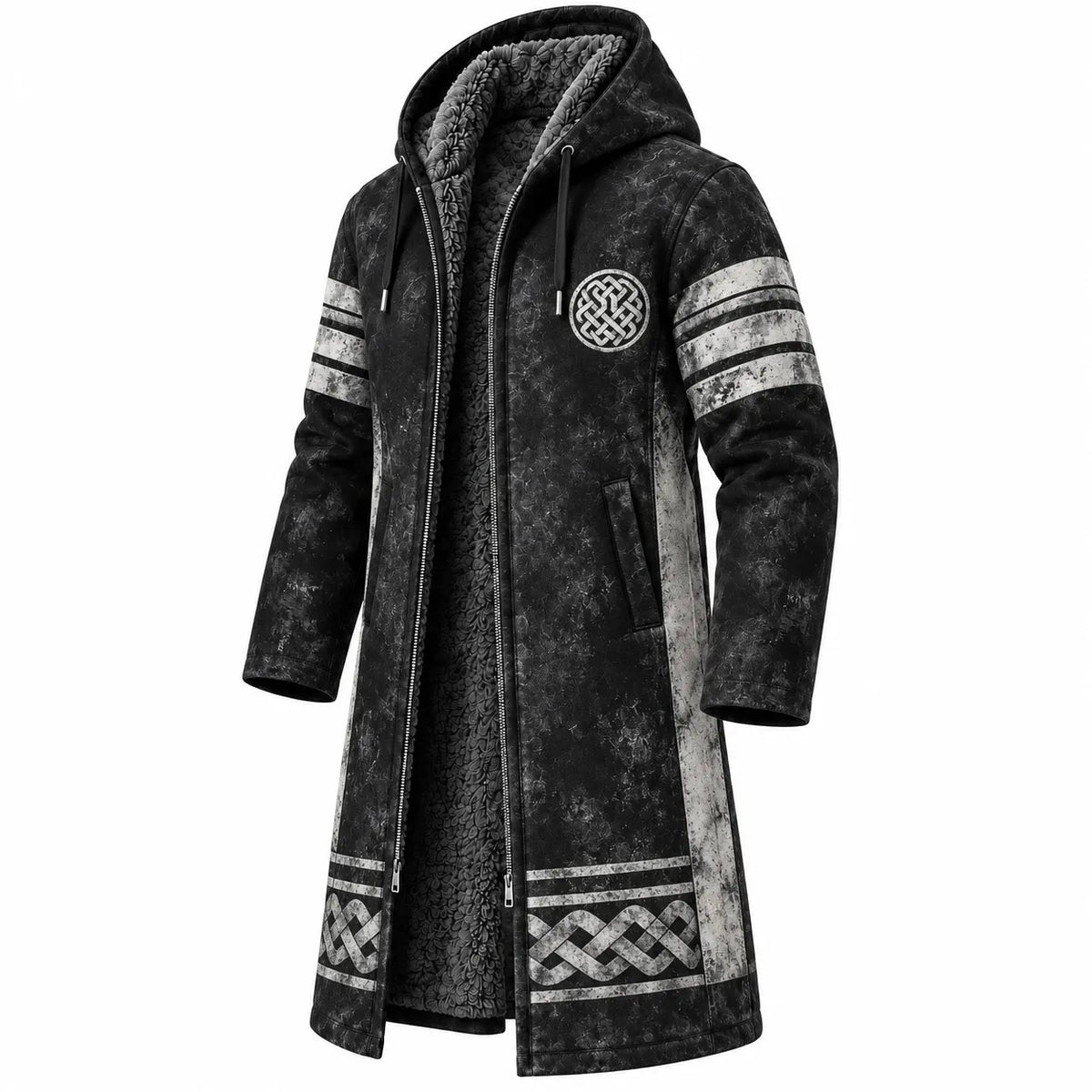 Men's Viking Rune Totem Printed Fleece-Lined Hooded Jacket