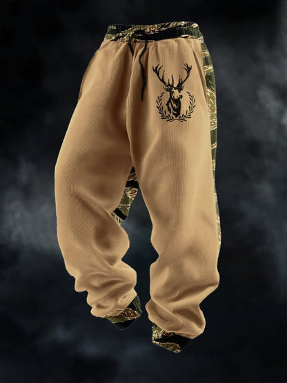 Men's Casual Waffle Camouflage Elk Pattern Sweatpants