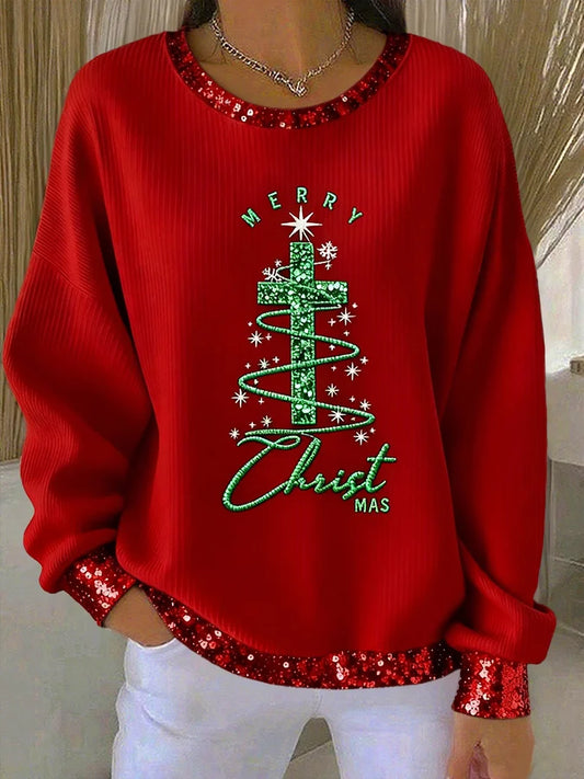 Women's Christmas Cross Print Casual Sweatshirt