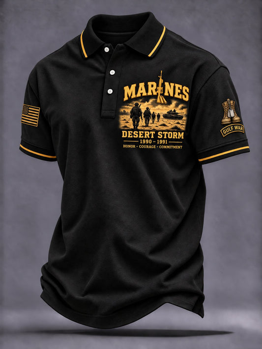 Men's Vintage Veteran Art Printed Polo Shirt