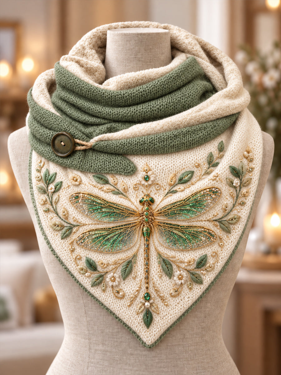 Women's Dragonfly Floral Plush Triangle Scarf