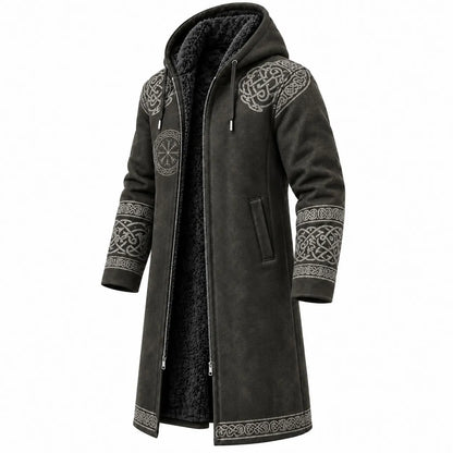 Men's Viking Raven Fleece-Lined Hooded Jacket - Gray Vintage Print