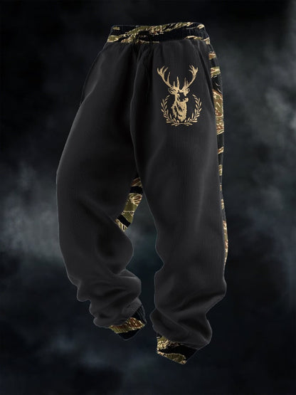 Men's Casual Waffle Camouflage Elk Pattern Sweatpants
