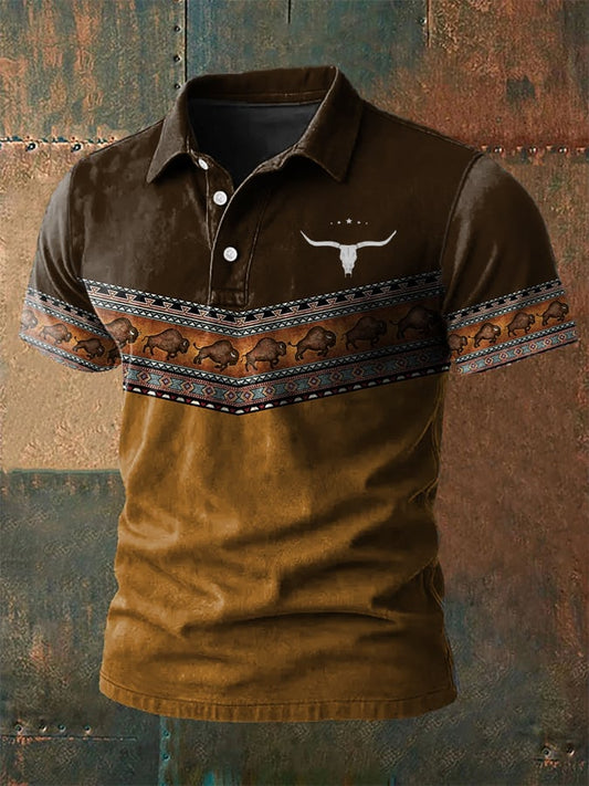 Men's Casual Western Contrast Color Men's Yak Polo