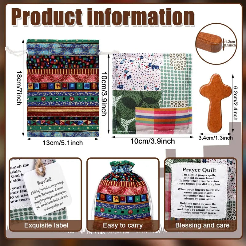 ⏰ LAST DAY 49% OFF - 🎁 Pocket Prayer Quilt Set | Mini Handmade Prayer Blankets with Cross & Drawstring Bag Christian Gifts ✝️