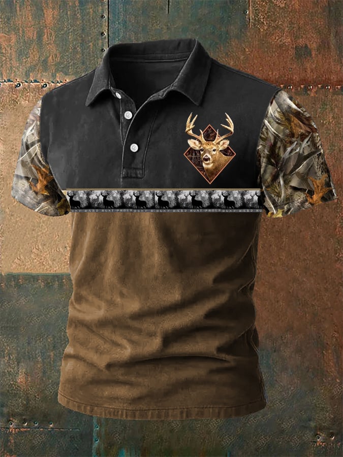 Men's Casual Western Contrast Color Men's Elk Polo